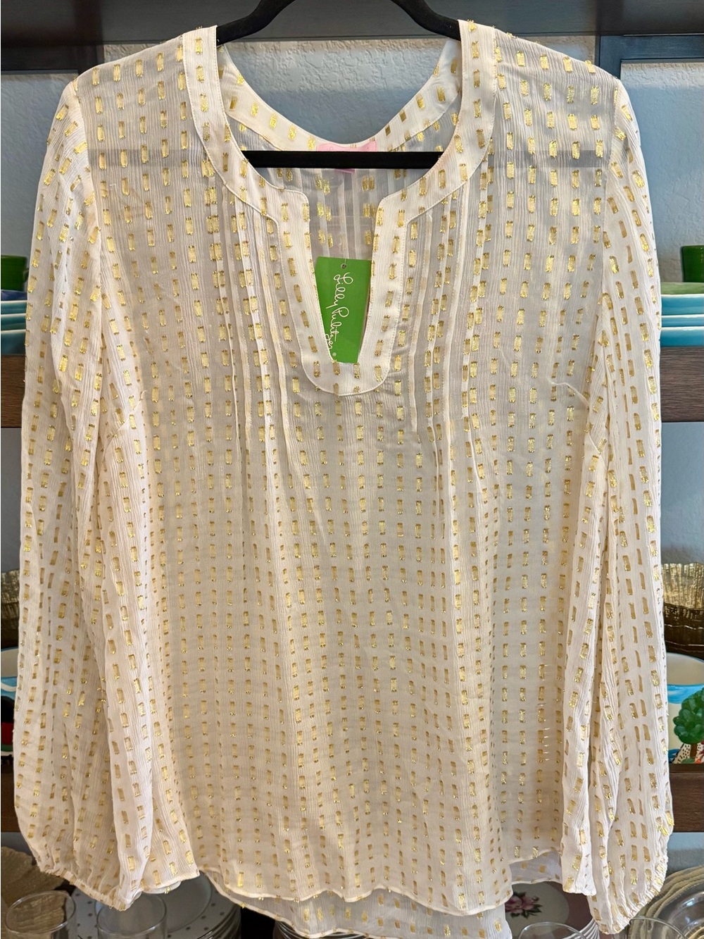 Lilly Pulitzer Colby Top White with Gold Foil Detail